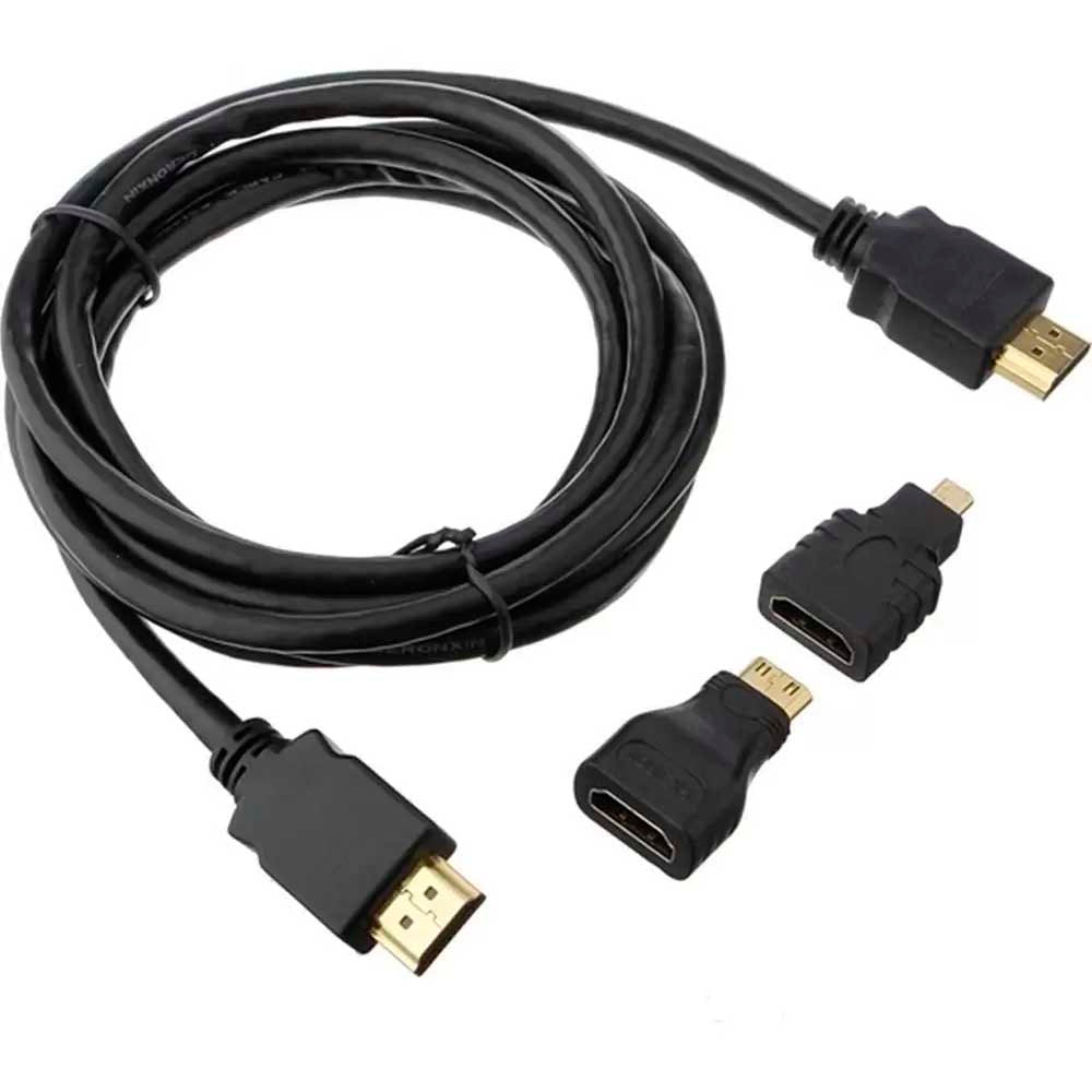 Adaptador Cabo Hdmi Para Mini Hdmi Micro Hdmi 1.5mt 3 Em 1 Full Hd Truedata
